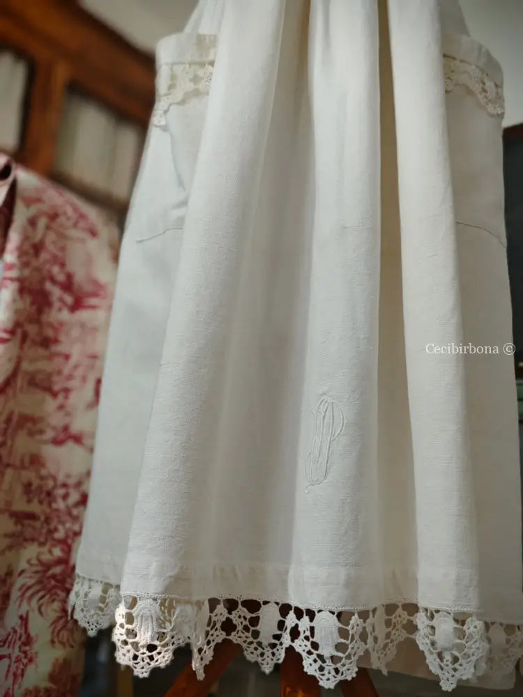 Grembiule in cotone con bordo all’uncinetto (Ref.220) grembiule donna in tessuto antico