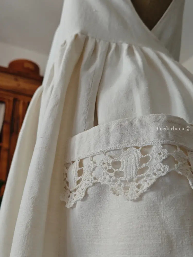 Grembiule in cotone con bordo all’uncinetto (Ref.220) grembiule donna in tessuto antico