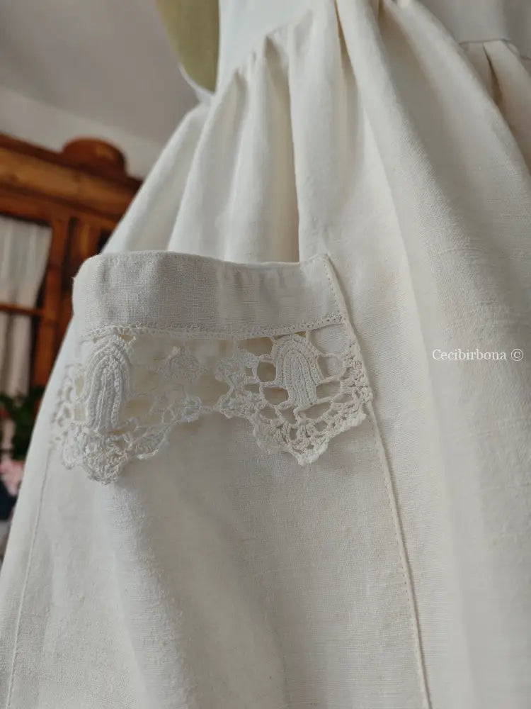 Grembiule in cotone con bordo all’uncinetto (Ref.220) grembiule donna in tessuto antico
