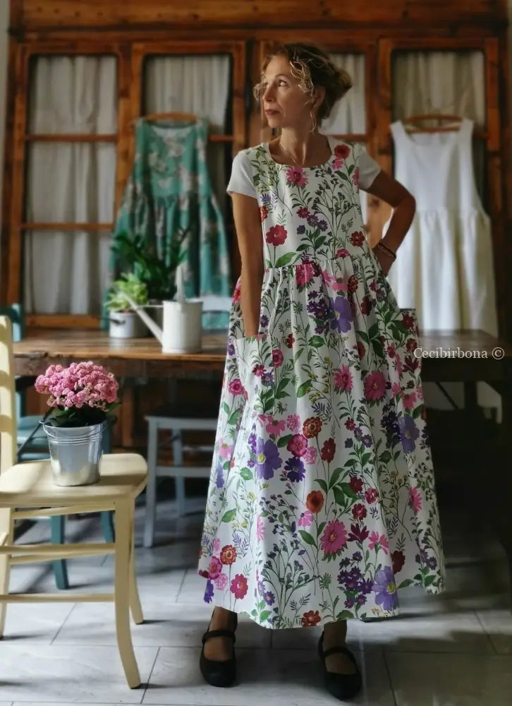 Grembiule in cotone con i fiori dell’estate (Ref. 169) grembiule donna tessuti moderni