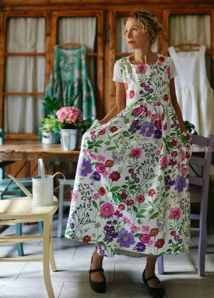 Grembiule in cotone con i fiori dell’estate (Ref. 169) grembiule donna tessuti moderni