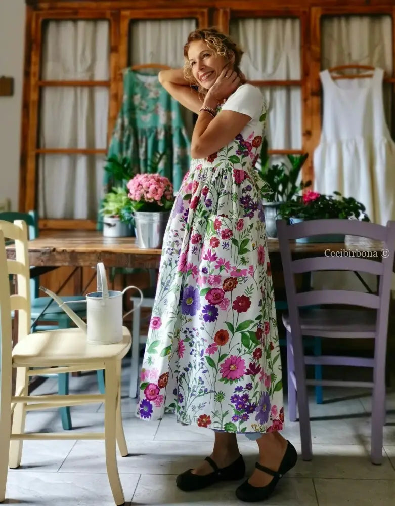 Grembiule in cotone con i fiori dell’estate (Ref. 169) grembiule donna tessuti moderni