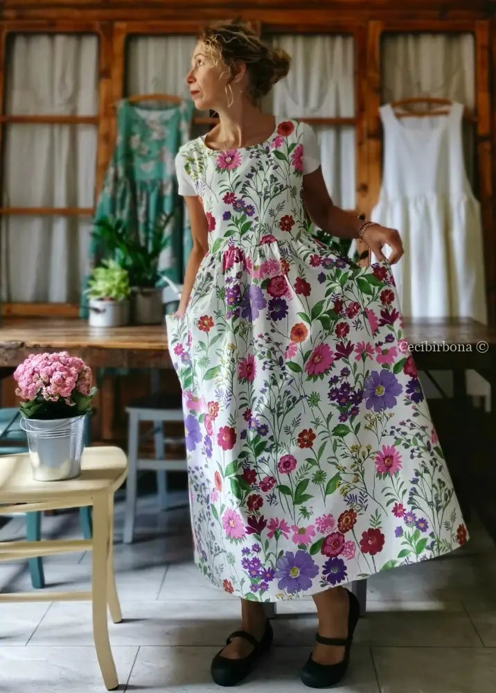 Grembiule in cotone con i fiori dell’estate (Ref. 169) grembiule donna tessuti moderni