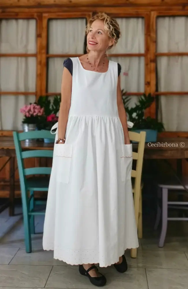 Grembiule in cotone con ricami rosa (Ref. 176) grembiule donna tessuti antichi