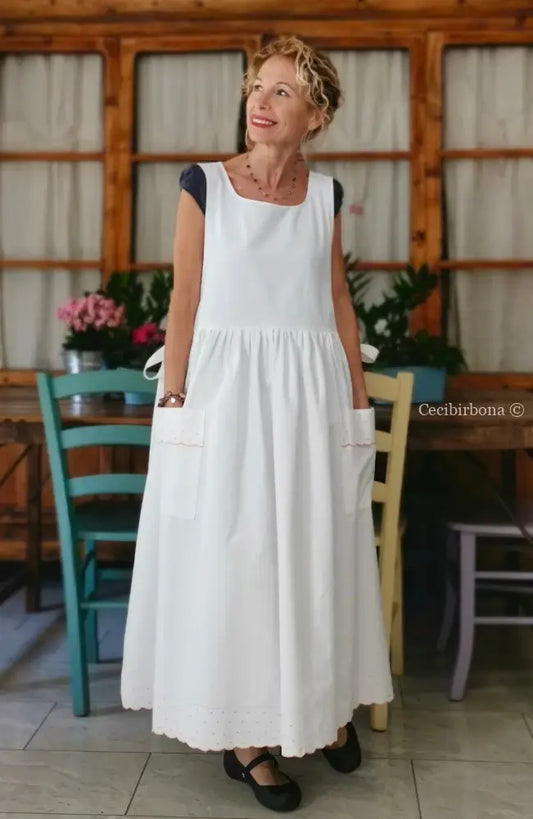 Grembiule in cotone con ricami rosa (Ref. 176) grembiule donna tessuti antichi