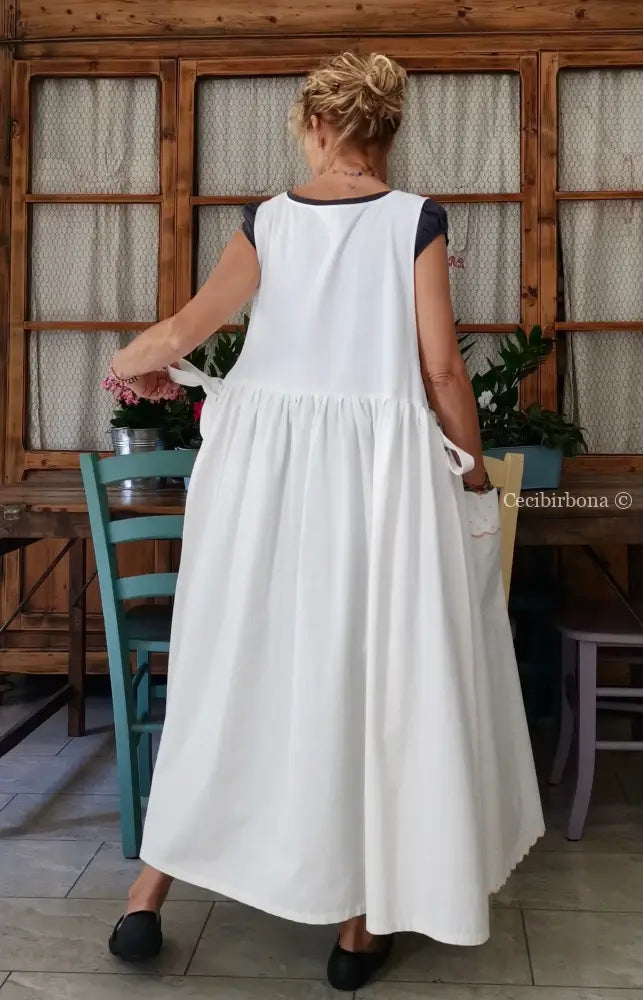 Grembiule in cotone con ricami rosa (Ref. 176) grembiule donna tessuti antichi