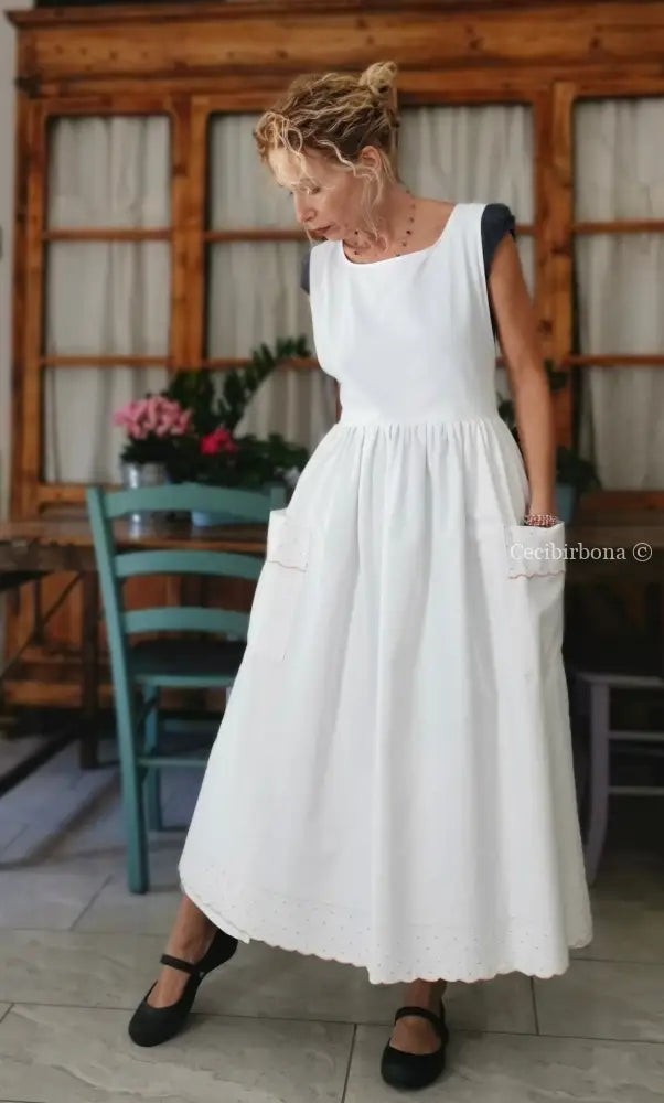 Grembiule in cotone con ricami rosa (Ref. 176) grembiule donna tessuti antichi