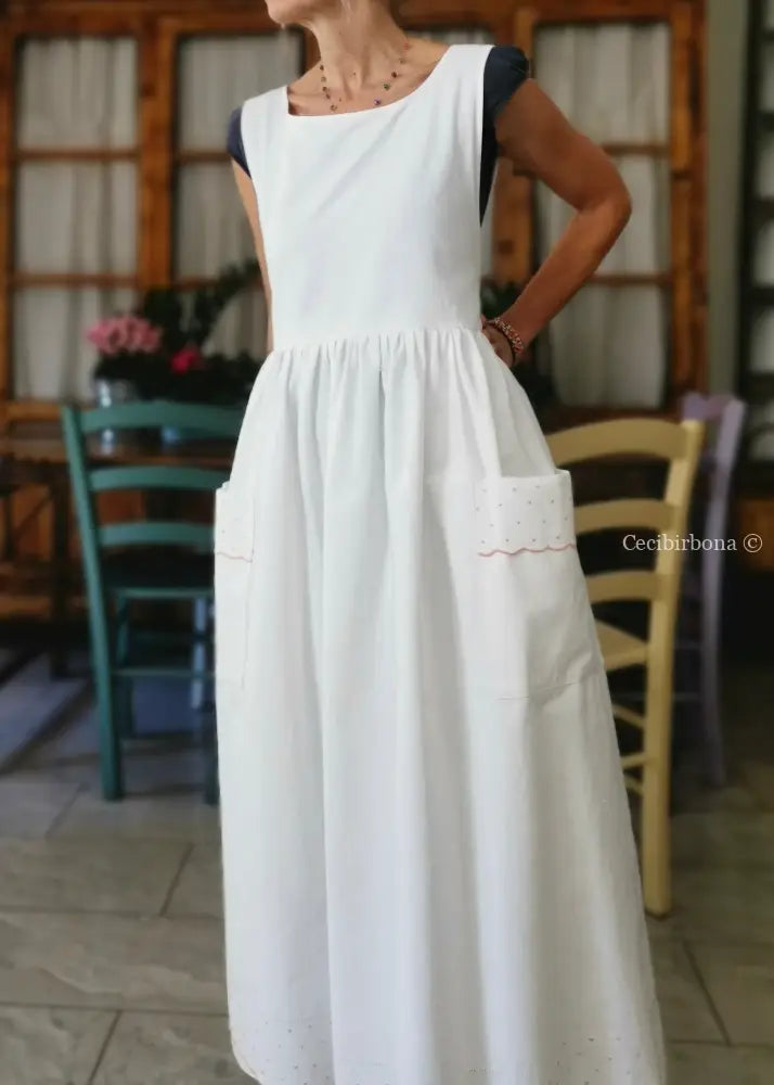 Grembiule in cotone con ricami rosa (Ref. 176) grembiule donna tessuti antichi