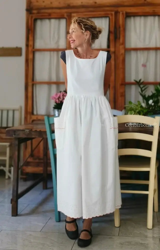 Grembiule in cotone con ricami rosa (Ref. 176) grembiule donna tessuti antichi