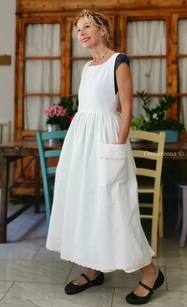 Grembiule in cotone con ricami rosa (Ref. 176) grembiule donna tessuti antichi