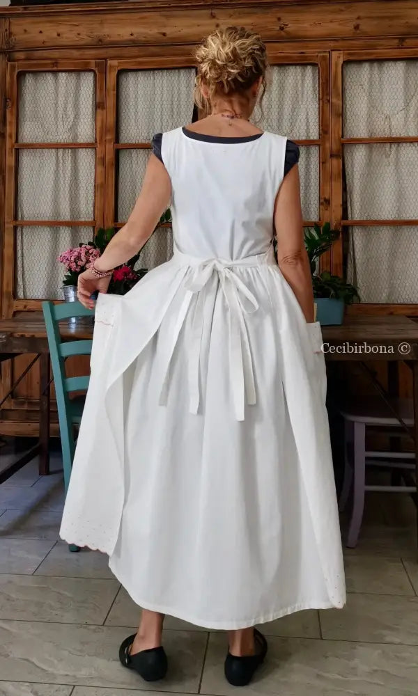 Grembiule in cotone con ricami rosa (Ref. 176) grembiule donna tessuti antichi