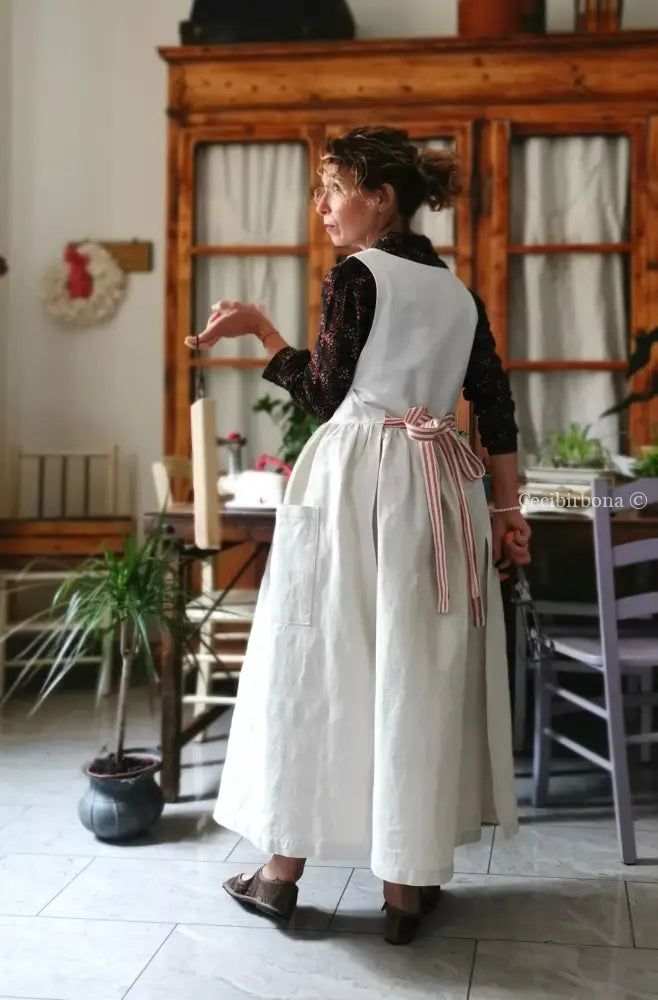 Grembiule in cotone e canapa con monogramma EF (Ref. 481) grembiule donna tessuti antichi