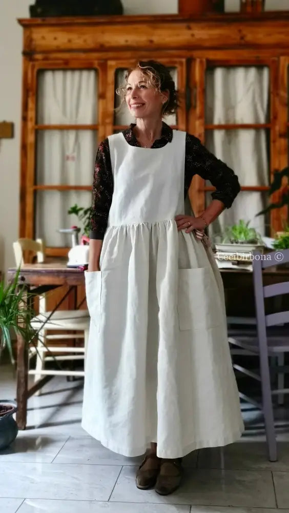 Grembiule in cotone e canapa con monogramma EF (Ref. 481) grembiule donna tessuti antichi