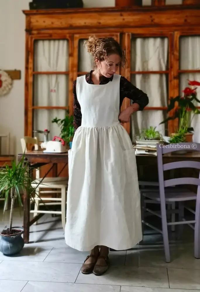 Grembiule in cotone e canapa con monogramma EF (Ref. 481) grembiule donna tessuti antichi