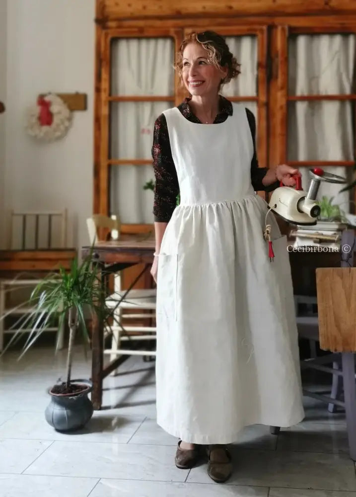 Grembiule in cotone e canapa con monogramma EF (Ref. 481) grembiule donna tessuti antichi