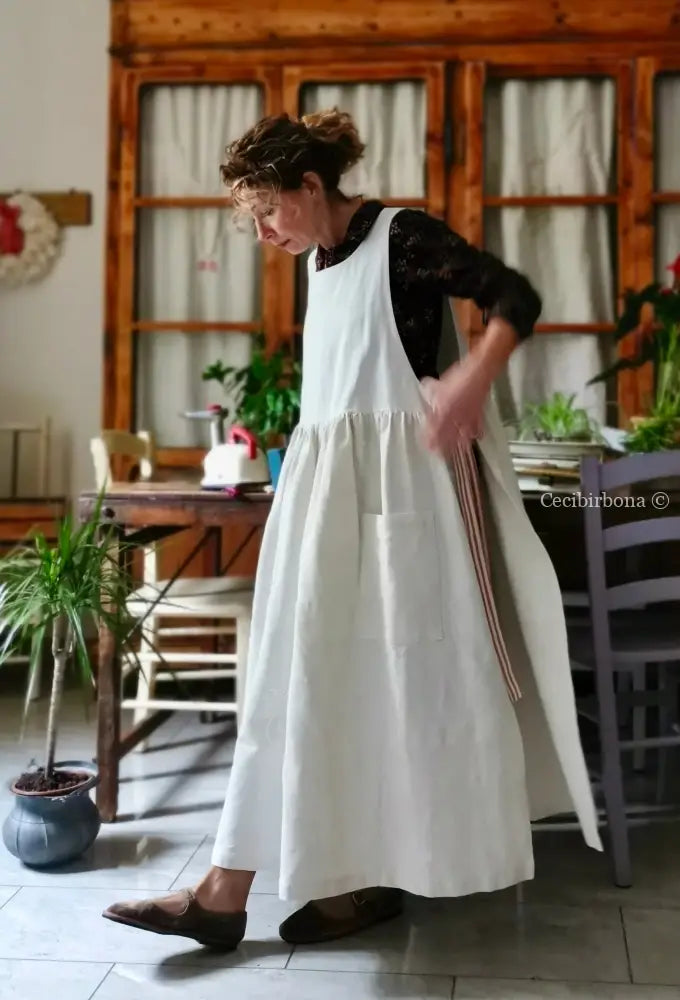 Grembiule in cotone e canapa con monogramma EF (Ref. 481) grembiule donna tessuti antichi