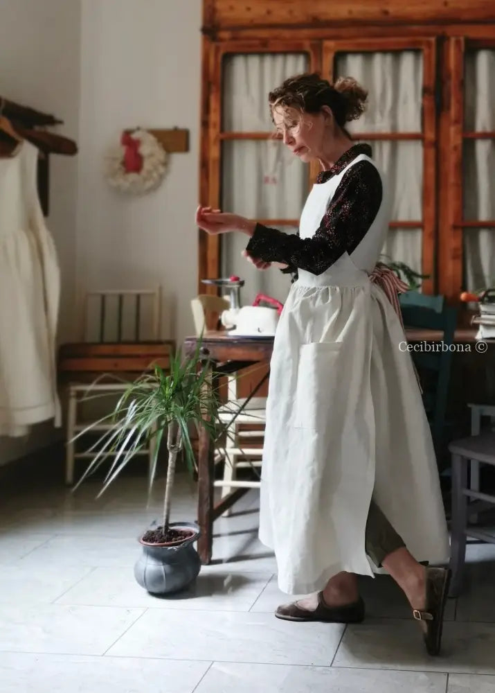 Grembiule in cotone e canapa con monogramma EF (Ref. 481) grembiule donna tessuti antichi