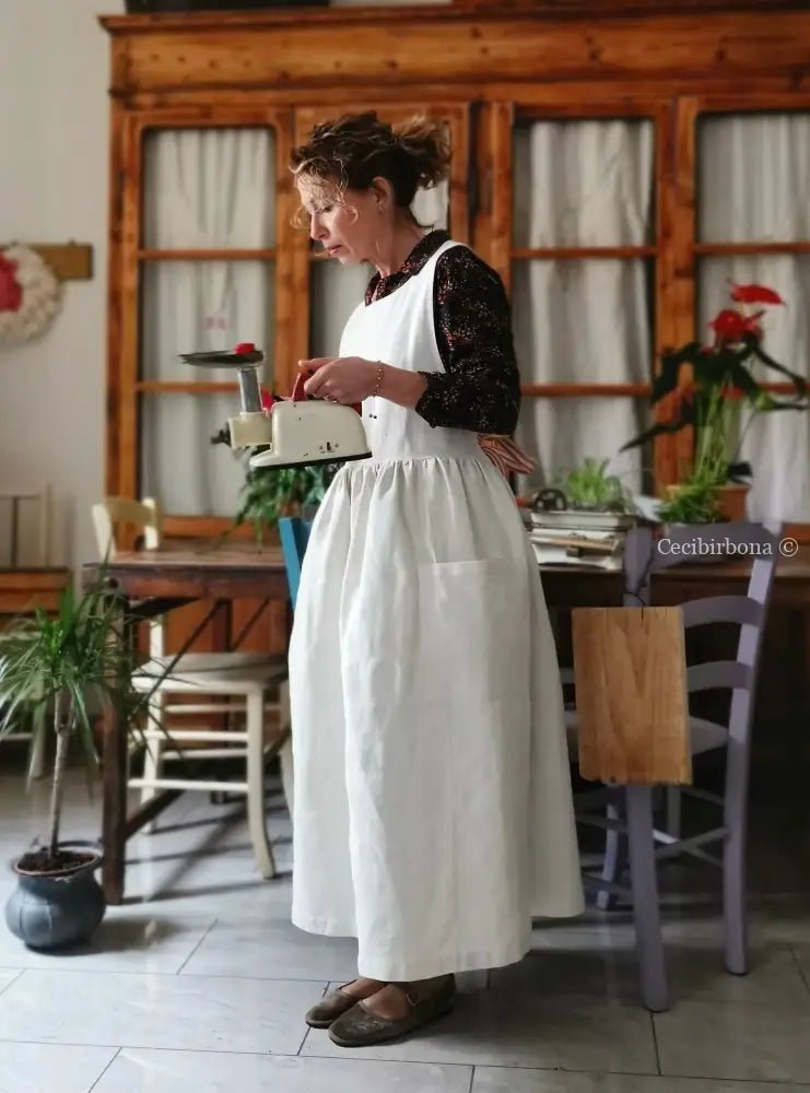 Grembiule in cotone e canapa con monogramma EF (Ref. 481) grembiule donna tessuti antichi