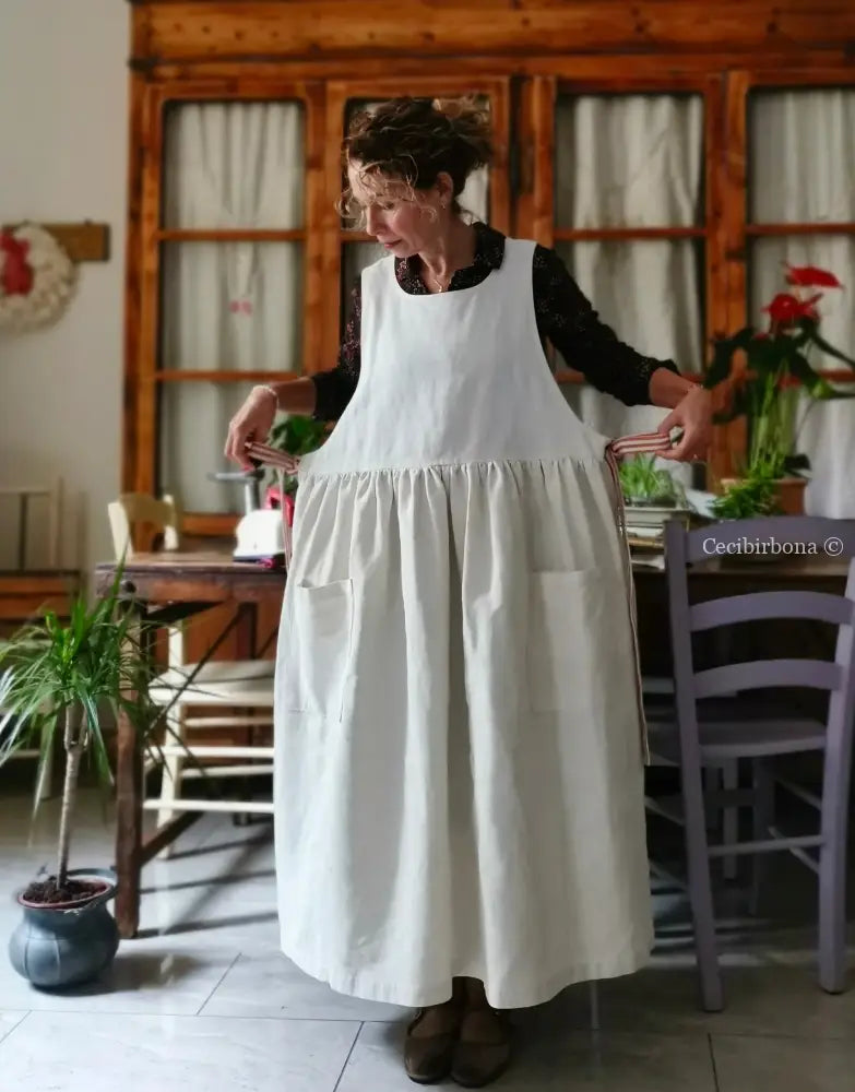 Grembiule in cotone e canapa con monogramma EF (Ref. 481) grembiule donna tessuti antichi