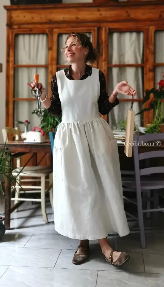 Grembiule in cotone e canapa con monogramma EF (Ref. 481) grembiule donna tessuti antichi