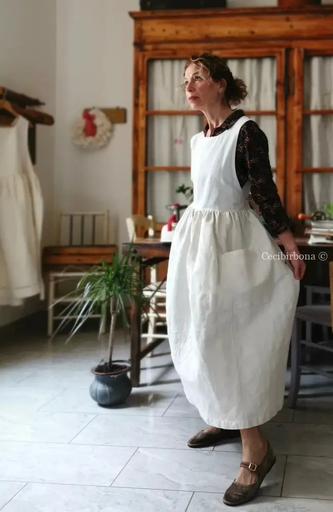 Grembiule in cotone e canapa con monogramma EF (Ref. 481) grembiule donna tessuti antichi