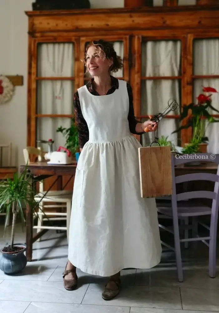 Grembiule in cotone e canapa con monogramma EF (Ref. 481) grembiule donna tessuti antichi