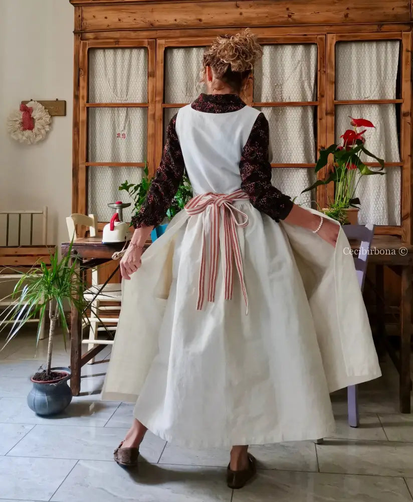 Grembiule in cotone e canapa con monogramma EF (Ref. 481) grembiule donna tessuti antichi
