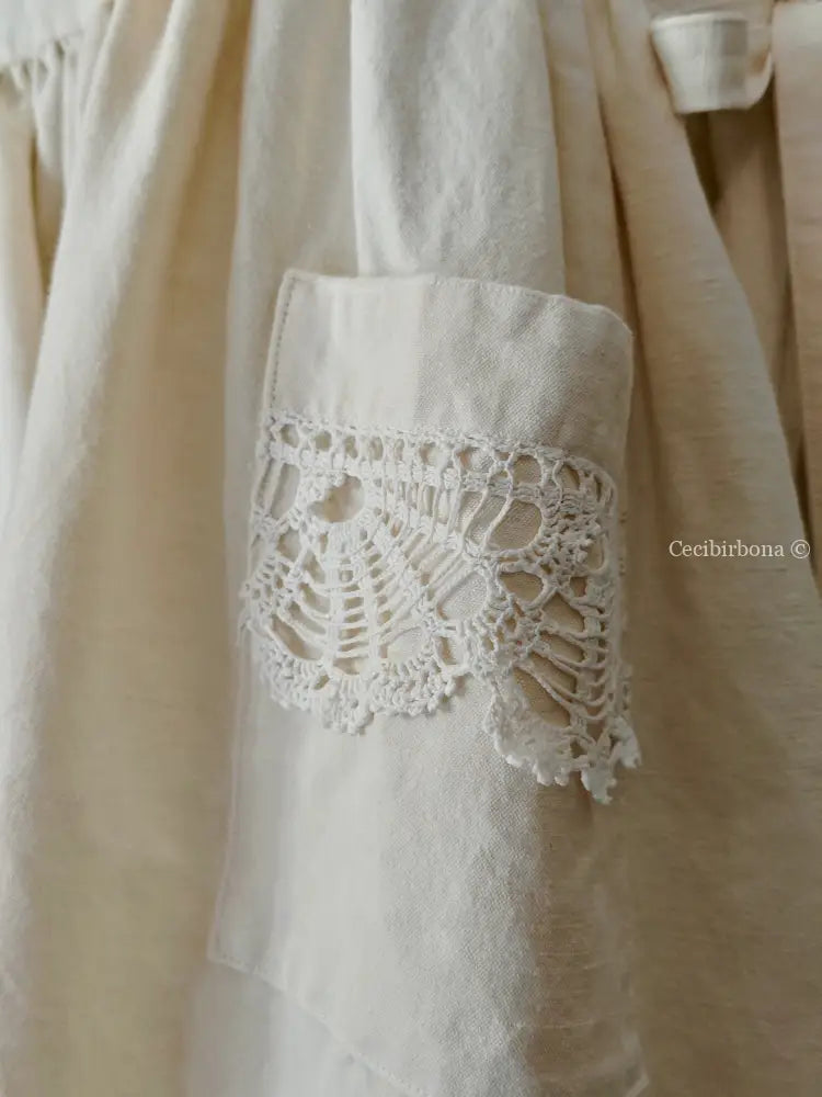 Grembiule in cotone e canapa vintage con bordo all’uncinetto (Ref. 300) grembiule donna in tessuto antico