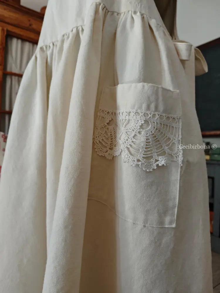 Grembiule in cotone e canapa vintage con bordo all’uncinetto (Ref. 300) grembiule donna in tessuto antico