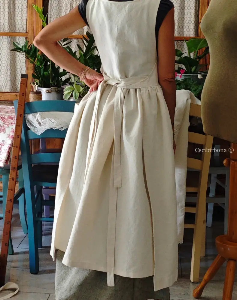 Grembiule in cotone e canapa vintage con bordo all’uncinetto (Ref. 300) grembiule donna in tessuto antico