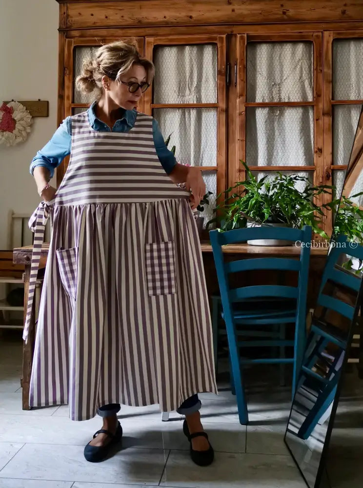 Grembiule in cotone patchwork a righe viola (Ref. 457) grembiule donna tessuti moderni