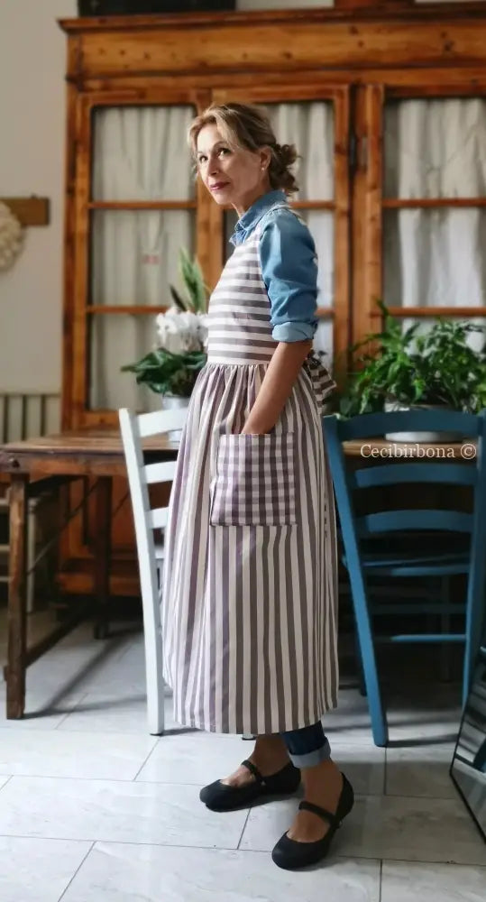 Grembiule in cotone patchwork a righe viola (Ref. 457) grembiule donna tessuti moderni