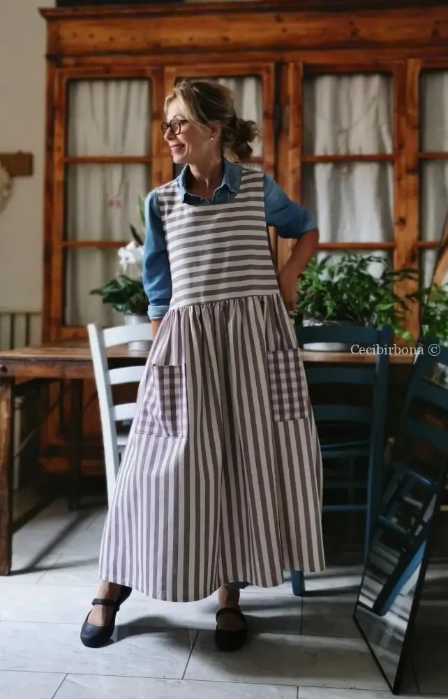Grembiule in cotone patchwork a righe viola (Ref. 457) grembiule donna tessuti moderni