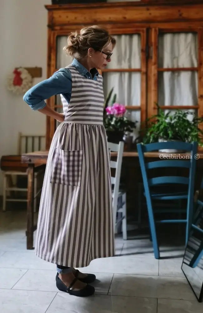 Grembiule in cotone patchwork a righe viola (Ref. 457) grembiule donna tessuti moderni