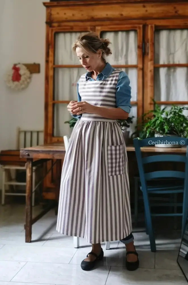 Grembiule in cotone patchwork a righe viola (Ref. 457) grembiule donna tessuti moderni