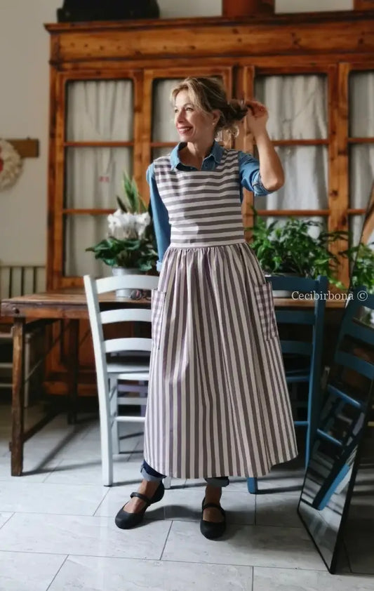 Grembiule in cotone patchwork a righe viola (Ref. 457) grembiule donna tessuti moderni