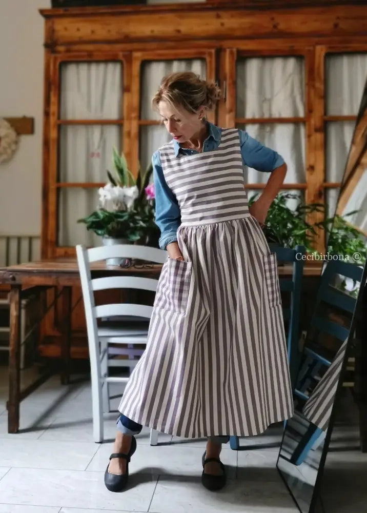 Grembiule in cotone patchwork a righe viola (Ref. 457) grembiule donna tessuti moderni