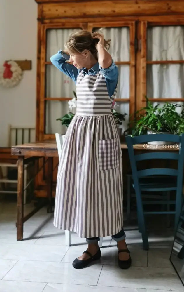 Grembiule in cotone patchwork a righe viola (Ref. 457) grembiule donna tessuti moderni