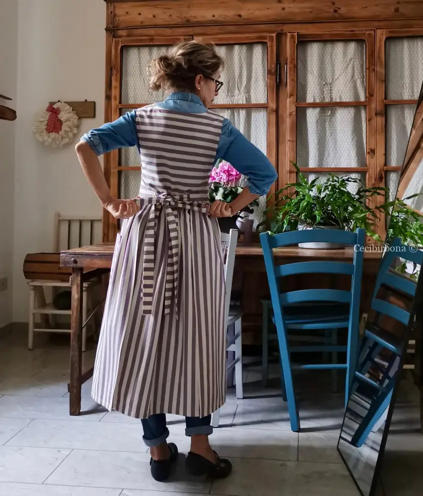 Grembiule in cotone patchwork a righe viola (Ref. 457) grembiule donna tessuti moderni