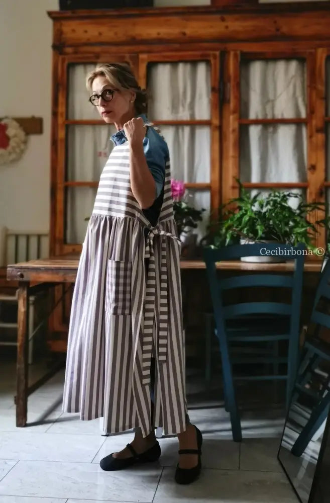 Grembiule in cotone patchwork a righe viola (Ref. 457) grembiule donna tessuti moderni