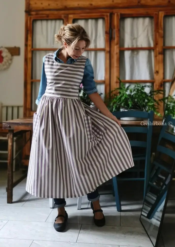 Grembiule in cotone patchwork a righe viola (Ref. 457) grembiule donna tessuti moderni