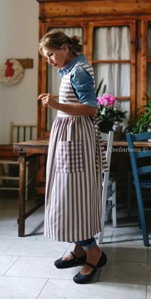 Grembiule in cotone patchwork a righe viola (Ref. 457) grembiule donna tessuti moderni