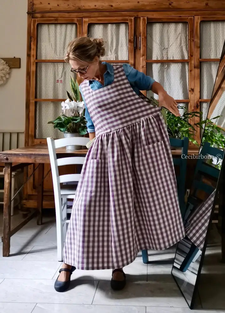 Grembiule in cotone patchwork viola e verde (Ref. 456) grembiule donna tessuti moderni