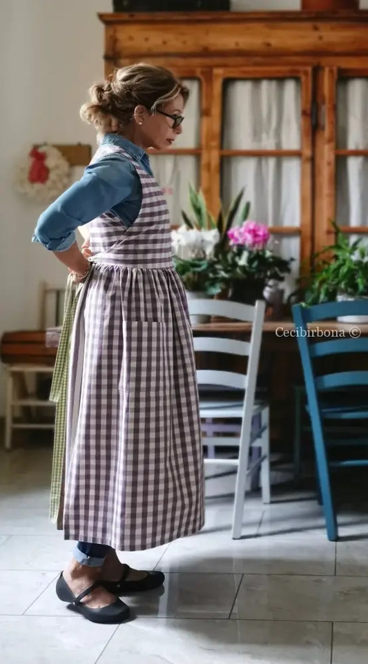 Grembiule in cotone patchwork viola e verde (Ref. 456) grembiule donna tessuti moderni