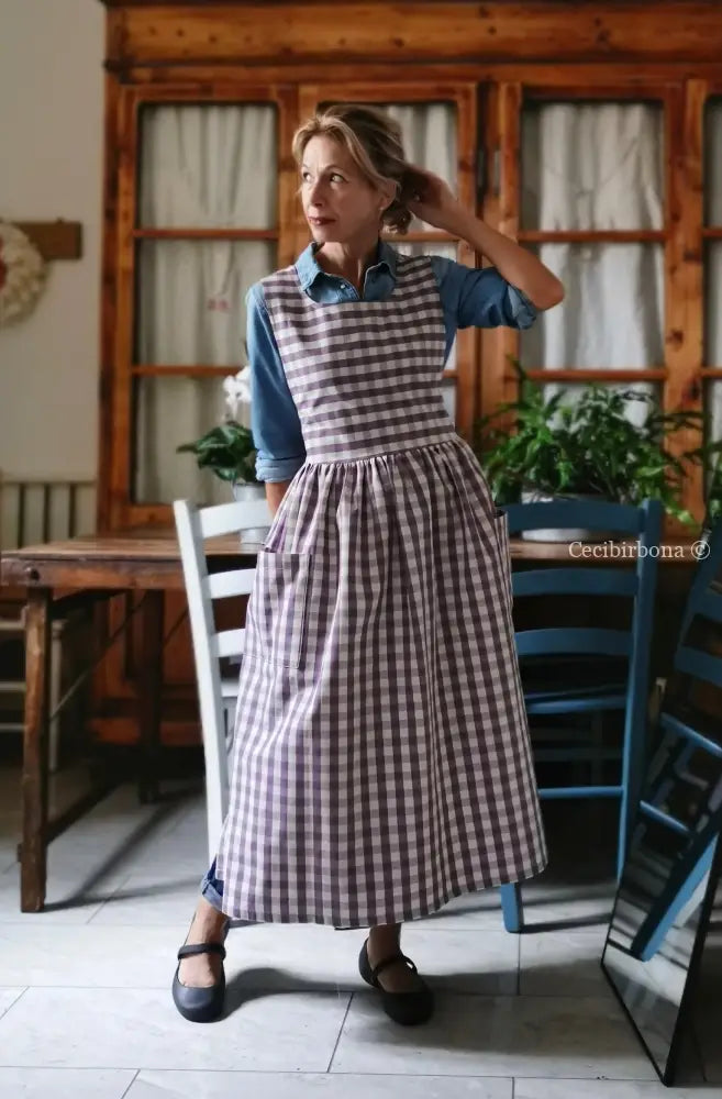 Grembiule in cotone patchwork viola e verde (Ref. 456) grembiule donna tessuti moderni