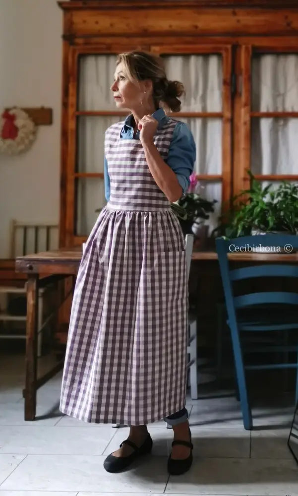 Grembiule in cotone patchwork viola e verde (Ref. 456) grembiule donna tessuti moderni