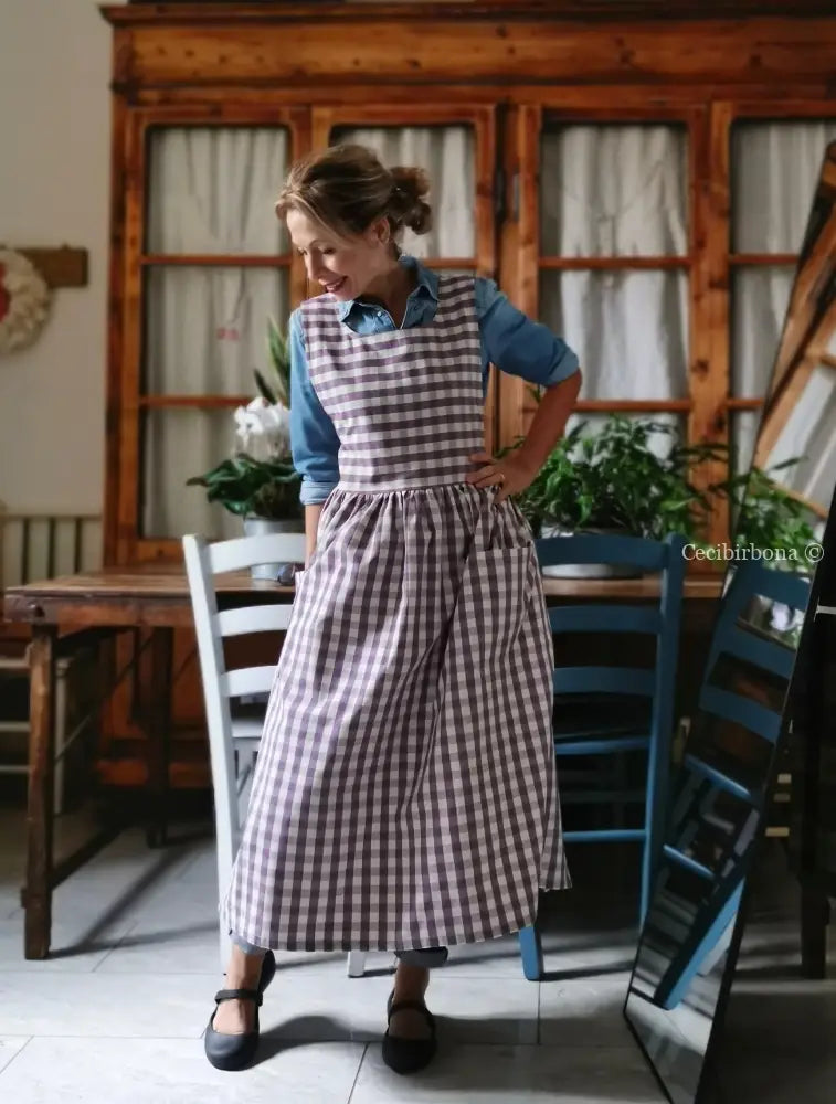 Grembiule in cotone patchwork viola e verde (Ref. 456) grembiule donna tessuti moderni