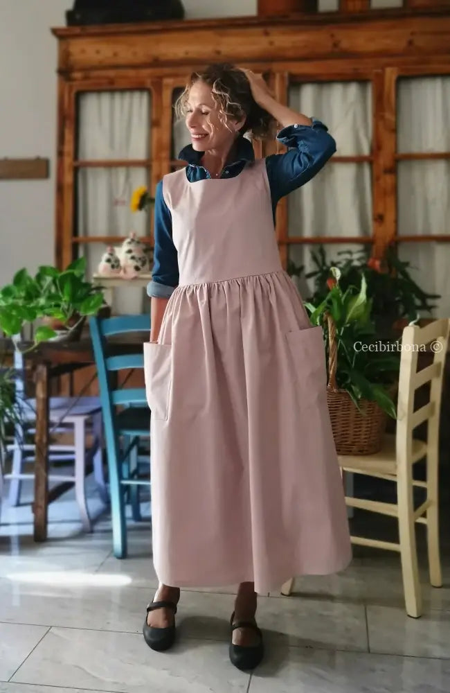 Grembiule in cotone rosa cipria (Ref. 526) - grembiule donna tessuti moderni