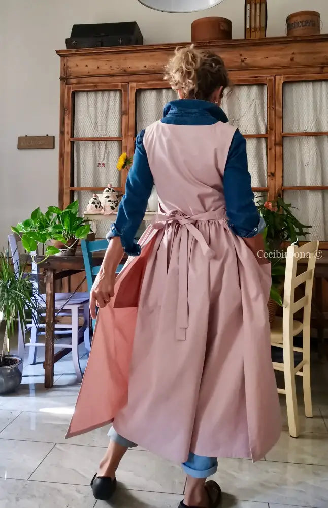 Grembiule in cotone rosa cipria (Ref. 526) - grembiule donna tessuti moderni