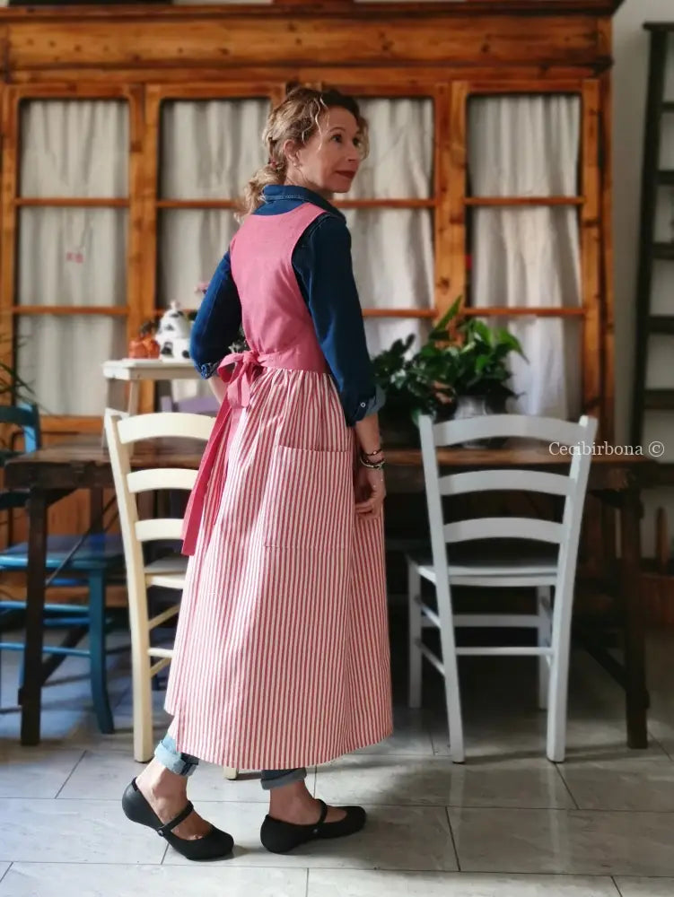 Grembiule in cotone rosso ciliegia (Ref. 394)) grembiule donna tessuti moderni